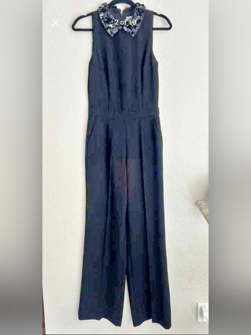 Trina Turk Sequin Collar Wide Leg Jumpsuit in Black Size 4 Like New